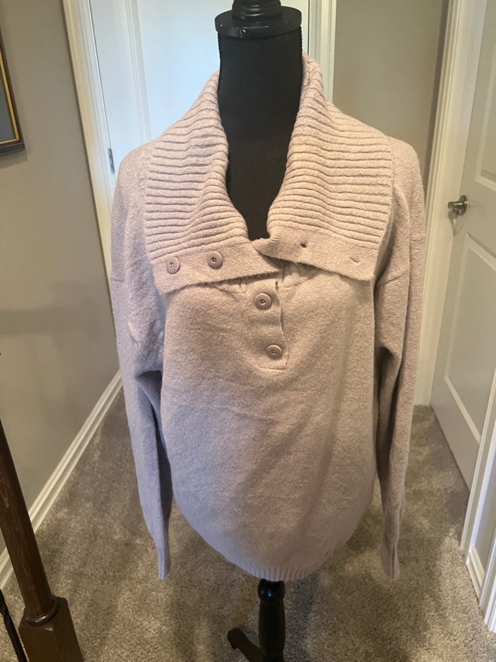 🎯Daisy Fuentes Light Mauve Shawl Collar Button Pullover